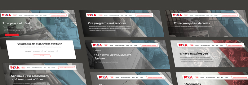 These are a few of the hero banners featured on the website which showcases PIXA's uniform branding.